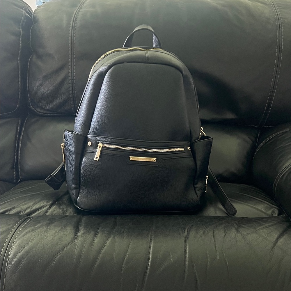Poppy and Peonies The Brooklyn Black Leather Mini Backpack with Gold Hardware